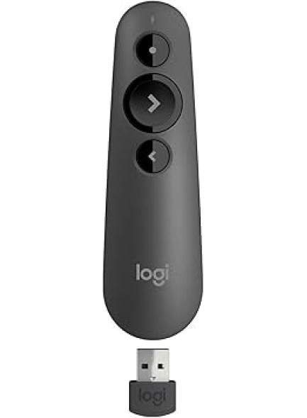 Logitech R500s Laser Presentation Remote Clicker with Dual Connectivity Bluetooth or USB for Powerpoint, Keynote, Google Slides, Wireless Presenter - Black (Class 1 Laser)