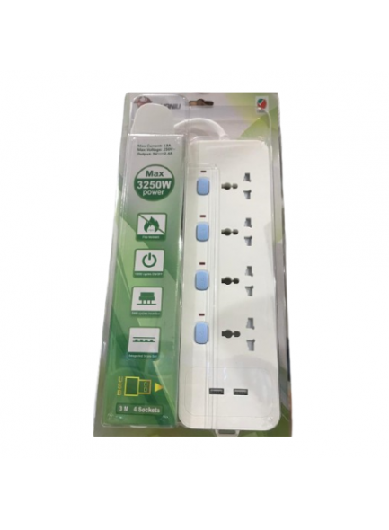 GONGNIU 4 Way Extension Socket+ 2USB GONGNIU Safety Socket 3M-D304U GONGNIU 4 Way Extension Socket+ 2USB GONGNIU Safety Socket 3M-D304U