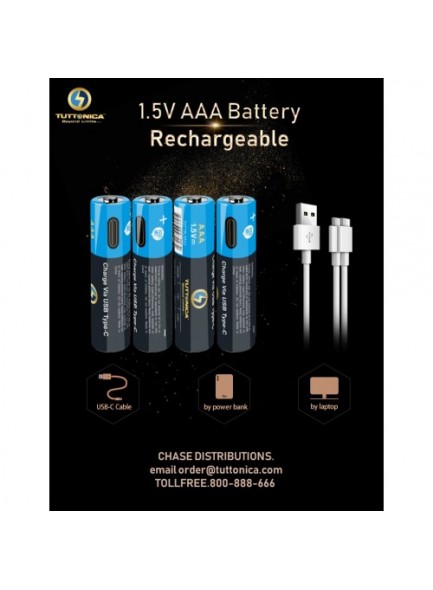 TUTTONICA AAA TYPE-C RECHARGEABLE BATTERY (4 BATTERY PACK)