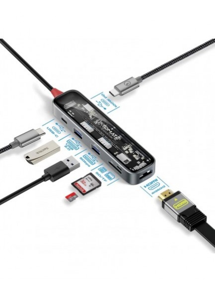 Promate TransHub-Lite 7-In 1 Transparent Multiport Slim