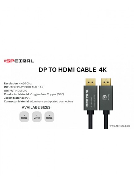 Speiral DP TO HDMI 4K CABLE 3 METER SPDHC3