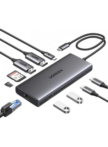 UGREEN USB-C to USB-A 3.2+USB-A 3.0+2*USB-C 3.2+2*HDMI+RJ45 Gigabit+SD&TF +PD port Converter (10in1) 45380 UGREEN USB-C to USB-A 3.2+USB-A 3.0+2*USB-C 3.2+2*HDMI+RJ45 Gigabit+SD&TF +PD port Converter (10in1) 45380