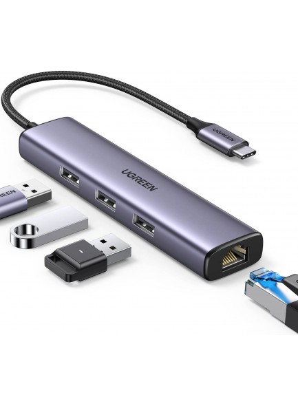 UGREEN USB-C to 3×USB3.0 Hub+RJ45 (1000M) Ethernet Adapter 60600 UGREEN USB-C to 3×USB3.0 Hub+RJ45 (1000M) Ethernet Adapter 60600